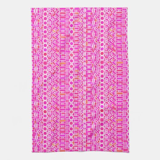 Tribal Batik - Fuchsienrosa, Magenta und Korallen Geschirrtuch (Vertikal)