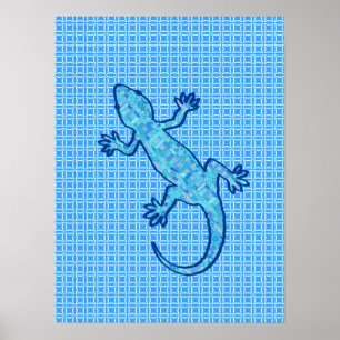 Tribal batik Gecko - denim blau Poster