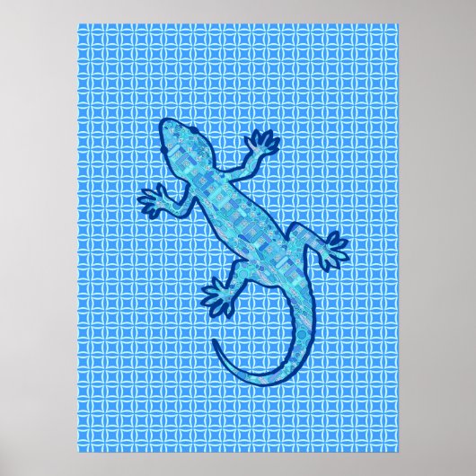 Tribal batik Gecko - denim blau Poster (Vorne)