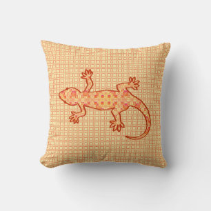 Tribal Batik Gecko - Koralle und hellorange Kissen