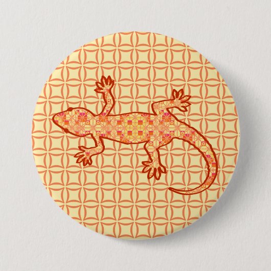 Tribal Batik Gecko - Korallen und hellorange Button (Vorderseite)