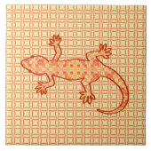 Tribal Batik Gecko - Korallen und hellorange Fliese (Vorderseite)