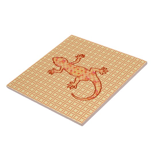 Tribal Batik Gecko - Korallen und hellorange Fliese (Seite)