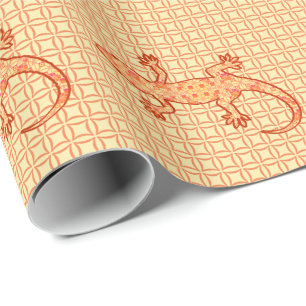 Tribal Batik Gecko - Korallen und hellorange Geschenkpapier