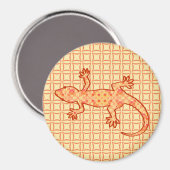Tribal Batik Gecko - Korallen und hellorange Magnet (Vorderseite/Rückseite)