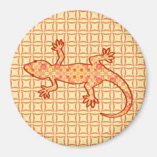 Tribal Batik Gecko - Korallen und hellorange Magnet