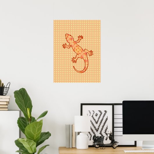 Tribal Batik Gecko - Korallen und hellorange Poster (Heimbüro)