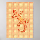 Tribal Batik Gecko - Korallen und hellorange Poster (Vorne)
