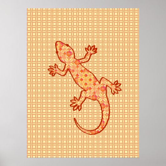 Tribal Batik Gecko - Korallen und hellorange Poster (Vorne)