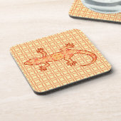 Tribal Batik Gecko - Korallen und hellorange Untersetzer (Linke Seite)