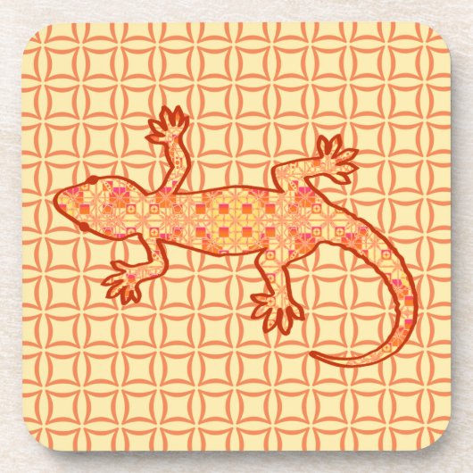 Tribal Batik Gecko - Korallen und hellorange Untersetzer (Vorderseite)