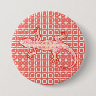 Tribal Batik Gecko - Korallenrosa und -creme Button