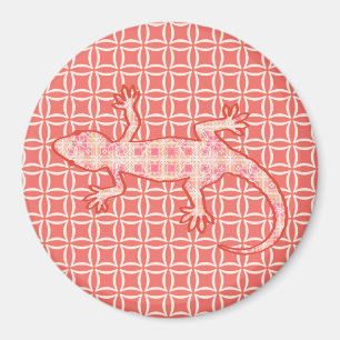 Tribal Batik Gecko - Korallenrosa und -creme Magnet