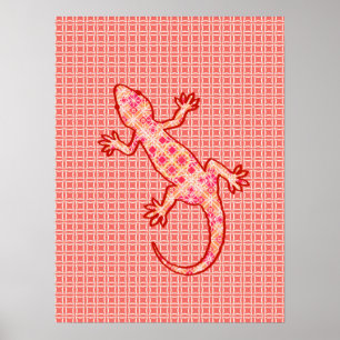 Tribal Batik Gecko - Korallenrosa und -creme Poster