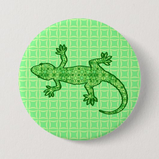 Tribal batik Gecko - Limon und smaragdgrün Button (Vorderseite)