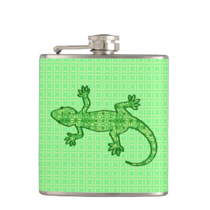 Tribal batik Gecko - Limon und smaragdgrün Flachmann