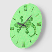 Tribal batik Gecko - Limon und smaragdgrün Große Wanduhr (Winkel)