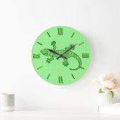 Tribal batik Gecko - Limon und smaragdgrün Große Wanduhr (Zuhause)