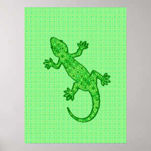 Tribal batik Gecko - Limon und smaragdgrün Poster