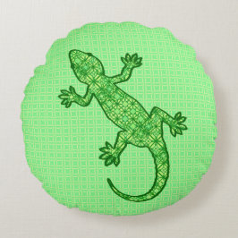 Tribal batik Gecko - Limon und smaragdgrün Rundes Kissen
