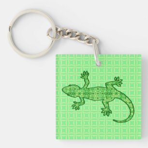 Tribal batik Gecko - Limon und smaragdgrün Schlüsselanhänger