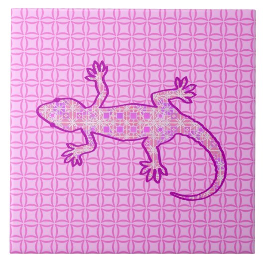 Tribal batik Gecko - Orchid und Muschel pink Fliese (Vorderseite)