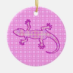Tribal batik Gecko - Orchid und Muschel pink Keramik Ornament