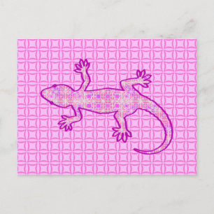 Tribal batik Gecko - Orchid und Muschel pink Postkarte