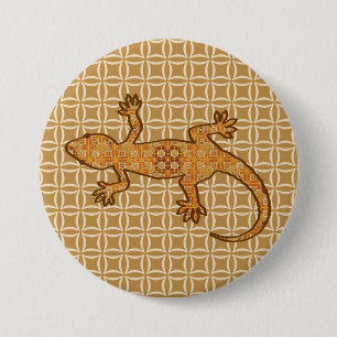 Tribal Batik Gecko - Rost, Bernstein und Bein Button