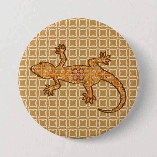 Tribal Batik Gecko - Rost, Bernstein und Bein Button (Vorderseite)