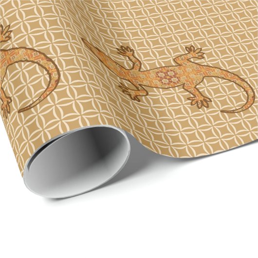 Tribal Batik Gecko - Rost, Bernstein und Bein Geschenkpapier (Rolleneckpunkt)
