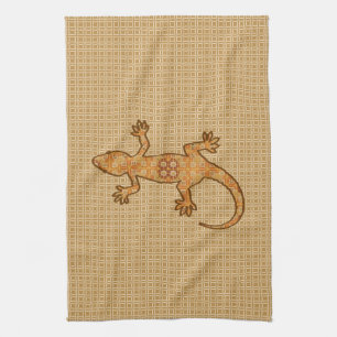Tribal Batik Gecko - Rost, Bernstein und Bein Handtuch