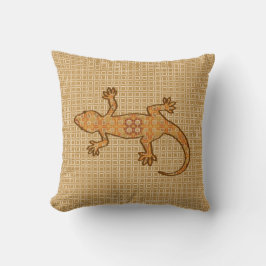 Tribal Batik Gecko - Rost, Bernstein und Bein Kissen