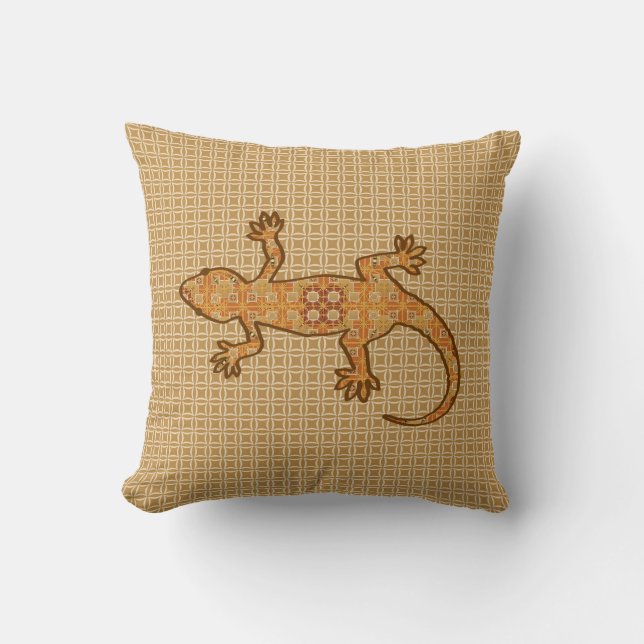 Tribal Batik Gecko - Rost, Bernstein und Bein Kissen (Vorderseite)