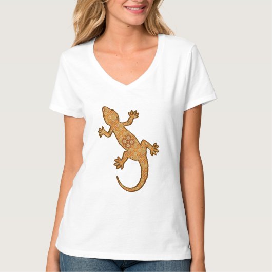 Tribal Batik Gecko - Rost, Bernstein und Bein T-Shirt (Vorderseite)