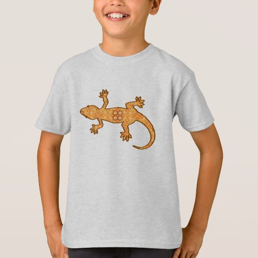 Tribal Batik Gecko - Rost, Bernstein und Bein T-Shirt (Vorderseite)