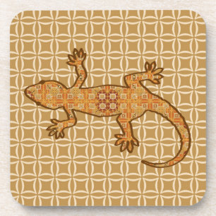 Tribal Batik Gecko - Rost, Bernstein und Bein Untersetzer