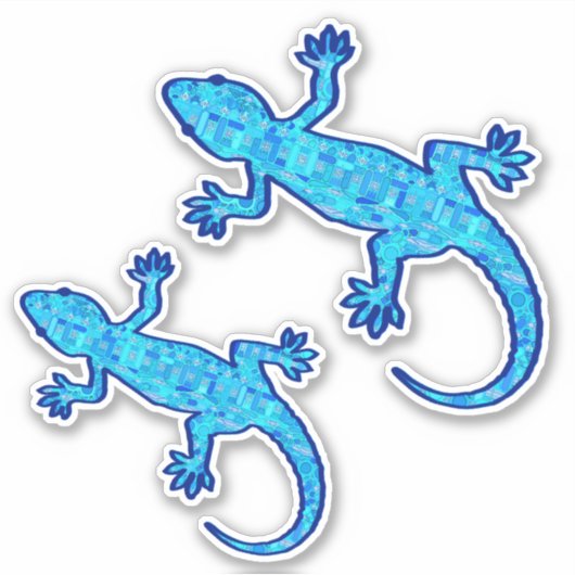 Tribal Batik Gecko, Shades von Denim Blue Aufkleber (Vorderseite)