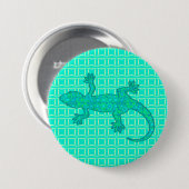 Tribal batik Gecko - Türkis / Pfau Button (Vorne & Hinten)