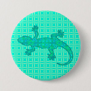 Tribal batik Gecko - Türkis / Pfau Button
