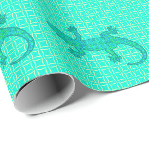 Tribal batik Gecko - Türkis / Pfau Geschenkpapier