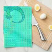 Tribal batik Gecko - Türkis / Pfau Küchentuch (Viertel Falte)