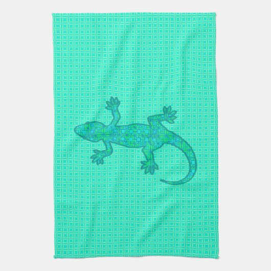 Tribal batik Gecko - Türkis / Pfau Küchentuch (Vertikal)