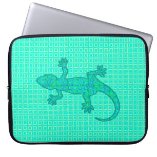 Tribal batik Gecko - Türkis / Pfau Laptopschutzhülle