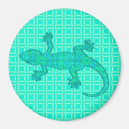Tribal batik Gecko - Türkis / Pfau Magnet (Vorne)