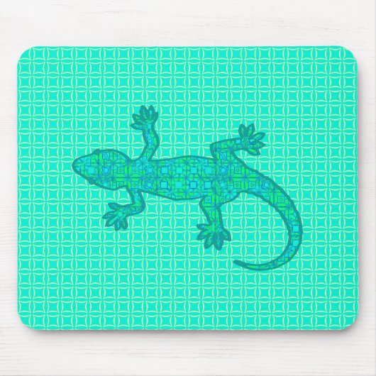Tribal batik Gecko - Türkis / Pfau Mousepad (Vorne)