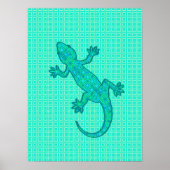 Tribal batik Gecko - Türkis / Pfau Poster (Vorne)