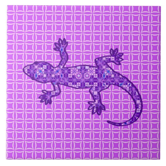 Tribal batik Gecko - Violett und Amethyst lila Fliese (Vorderseite)