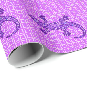 Tribal batik Gecko - Violett und Amethyst lila Geschenkpapier
