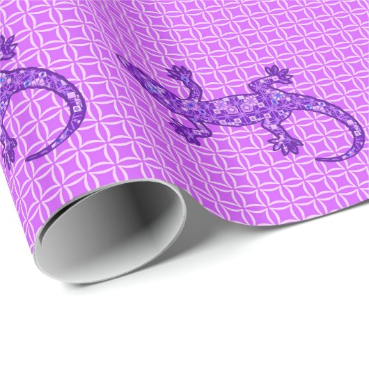 Tribal batik Gecko - Violett und Amethyst lila Geschenkpapier (Rolleneckpunkt)